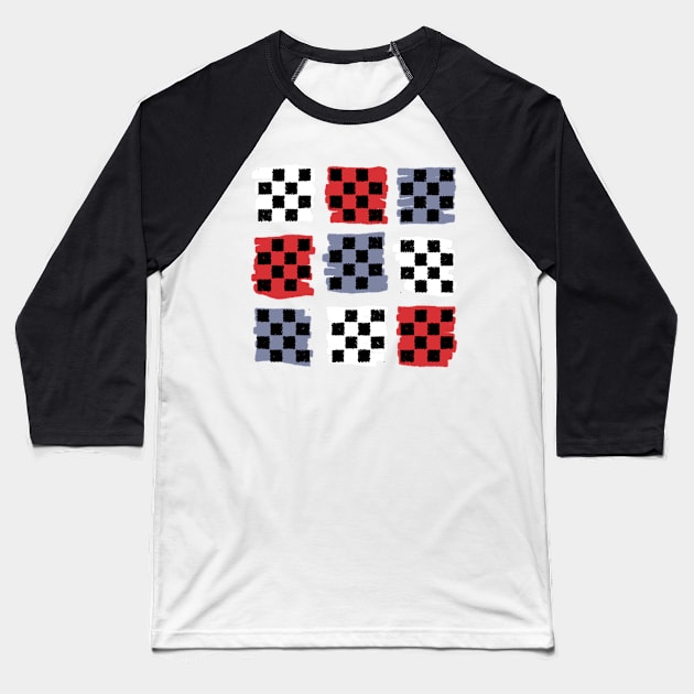 Checkerboard Scribble Baseball T-Shirt by LochNestFarm